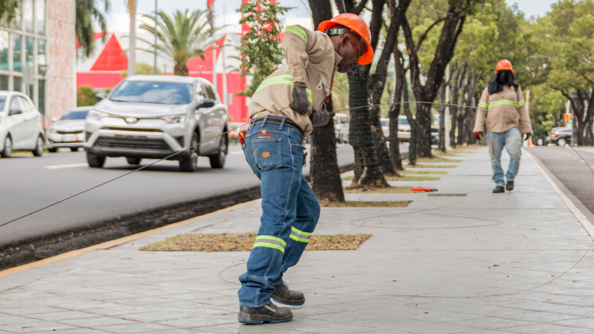 EDESUR coloca cableado soterrado y energiza lámparas del Bulevar de las estrellas, de la Churchill